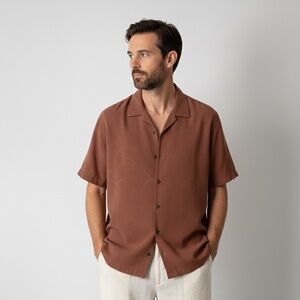 TOMMY BAHAMA Silk Camp Shirt L Rust Short Sleeve Button Up Island Life Cruise